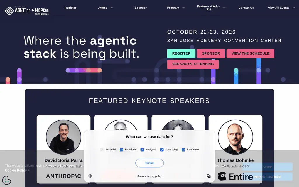 Homepage of the official AGNTCon + MCPCon 2026 website