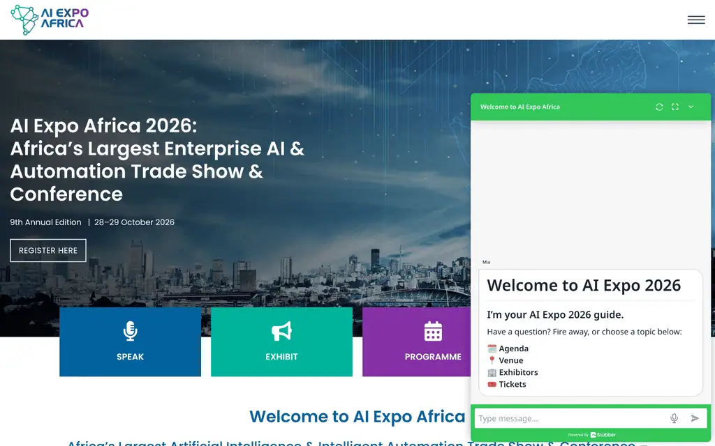 Homepage of the official AI Expo Africa 2026 website