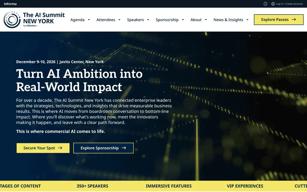 Homepage of the official The AI Summit New York 2026 website