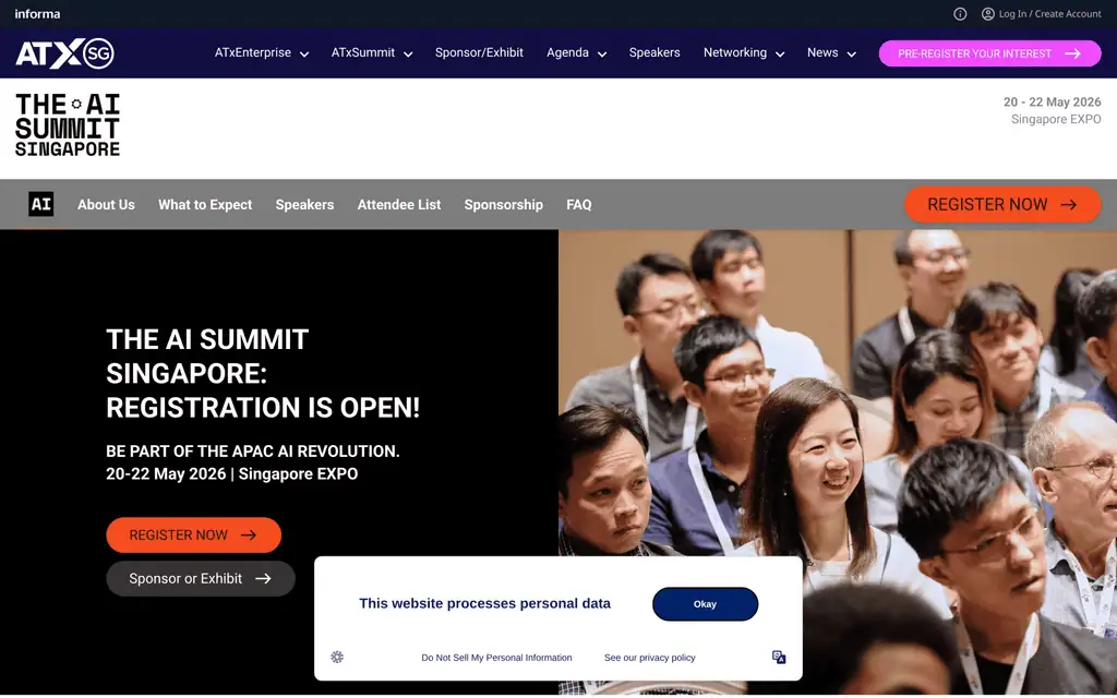 Homepage of the official The AI Summit Singapore 2027 website