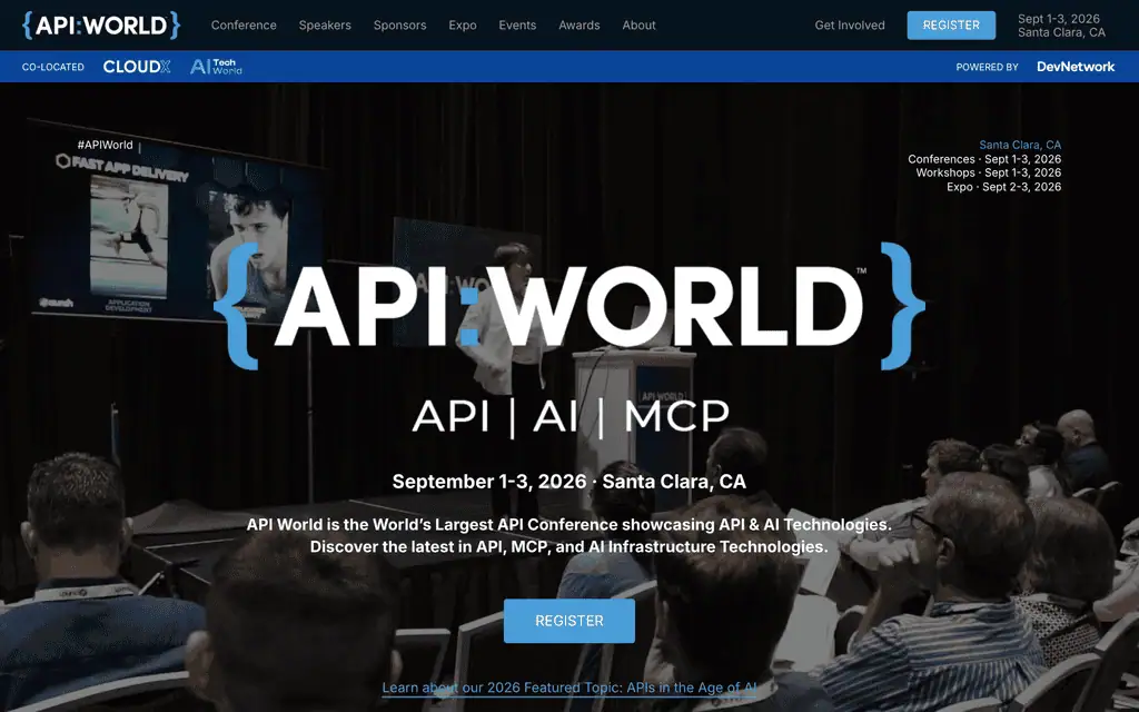 Homepage of the official API World 2026 website