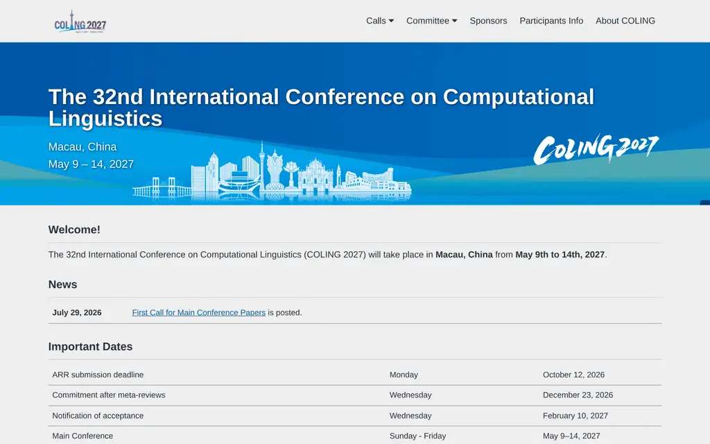 Homepage of the official COLING 2027 website