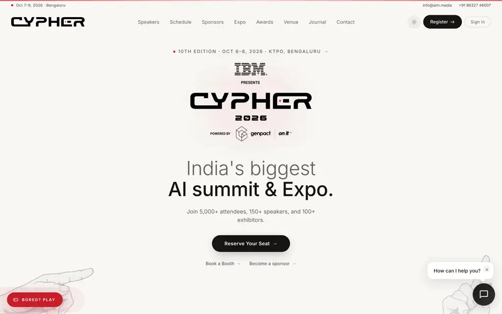 Homepage of the official Cypher 2026 website