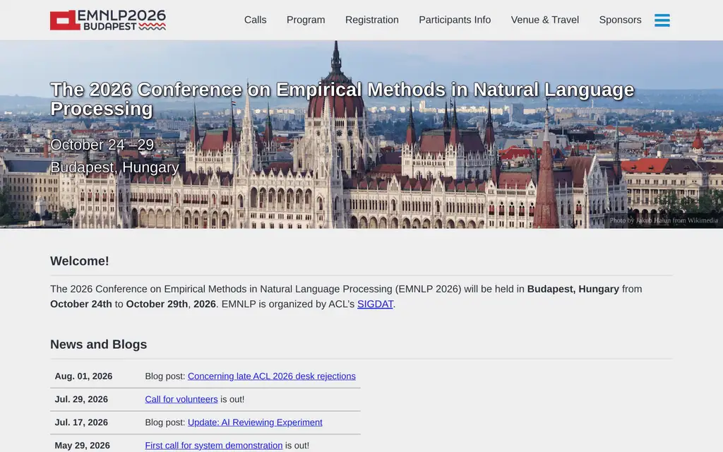 Homepage of the official EMNLP 2026 website