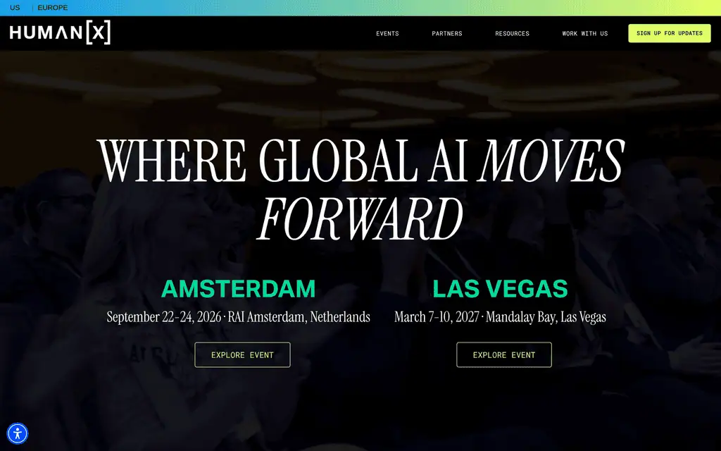 Homepage of the official HumanX 2027 website