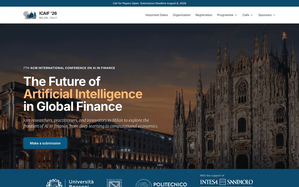 Homepage of the official ICAIF 2026 website