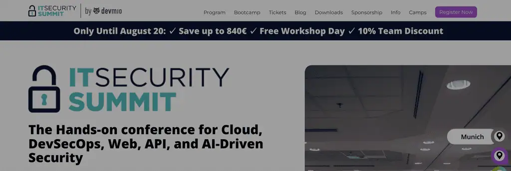 Homepage of the official IT Security Summit Munich 2026 website