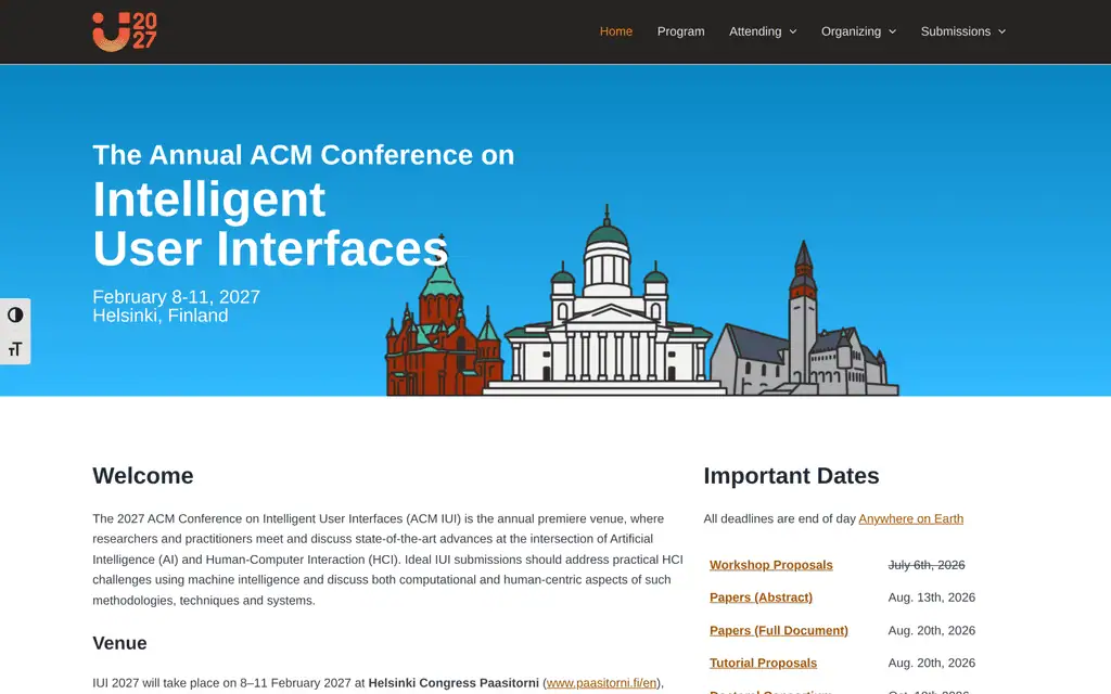 Homepage of the official IUI 2027 website