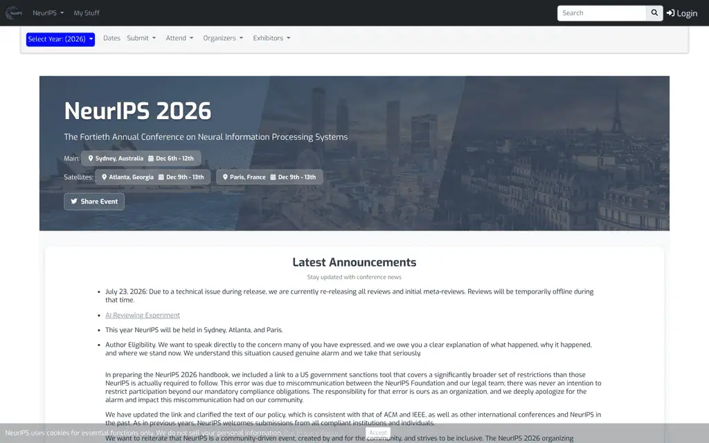 Homepage of the official NeurIPS 2026 website