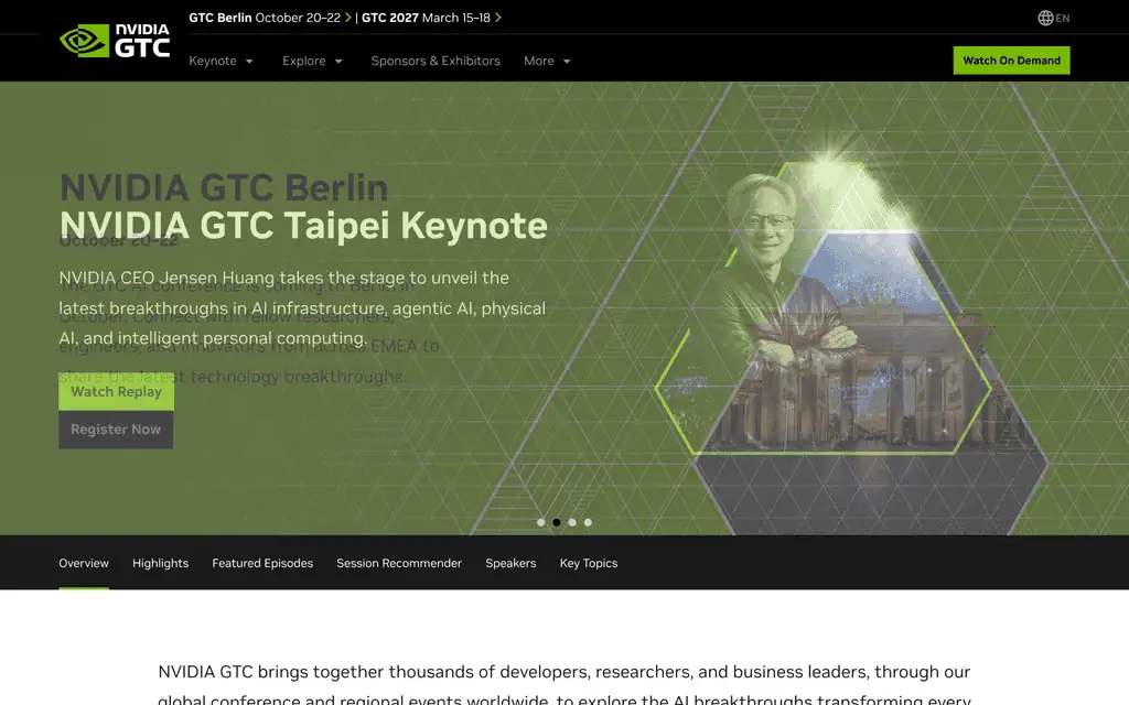 Homepage of the official NVIDIA GTC 2027 website
