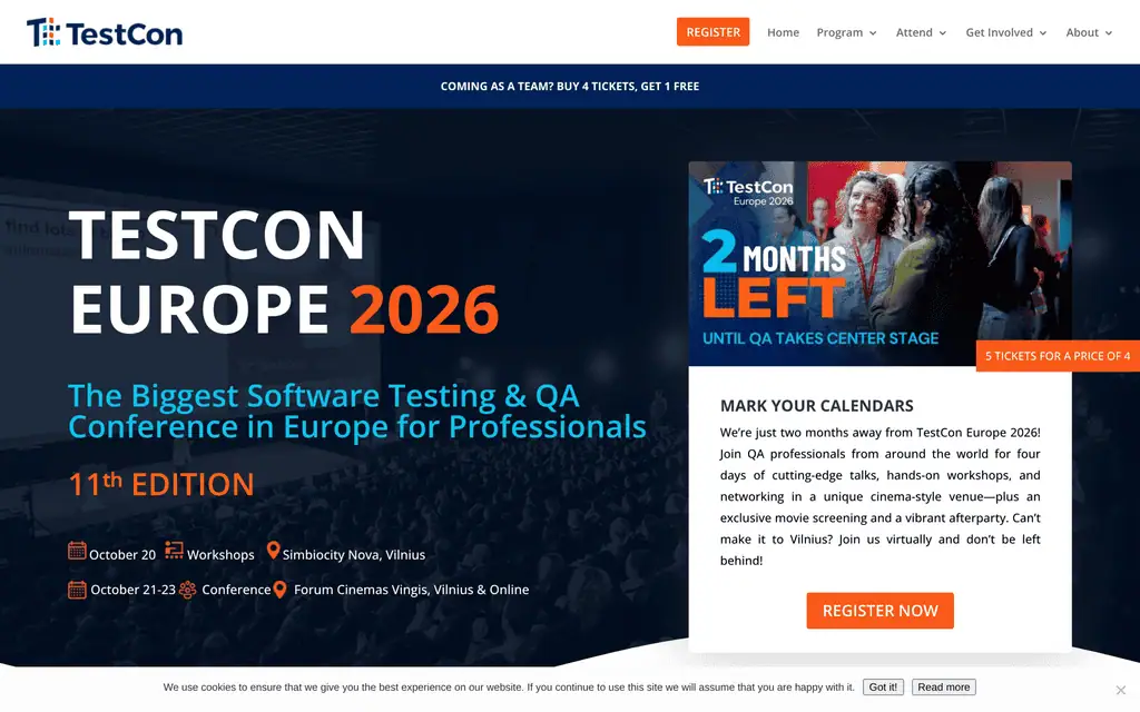 Homepage of the official TestCon Europe 2026 website