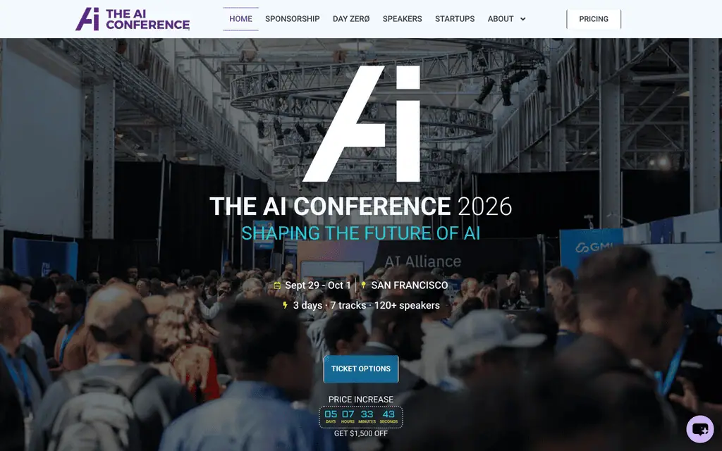 Homepage of the official The AI Conference 2026 website