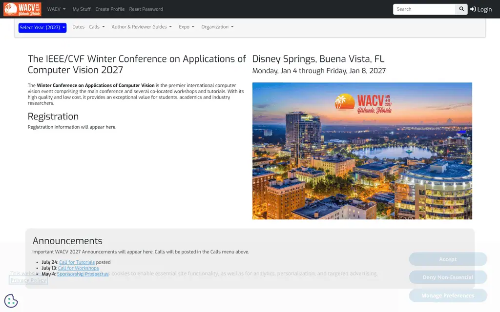 Homepage of the official WACV 2027 website