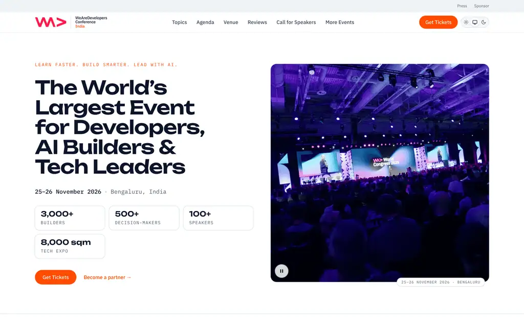 Homepage of the official WeAreDevelopers Conference India 2026 website