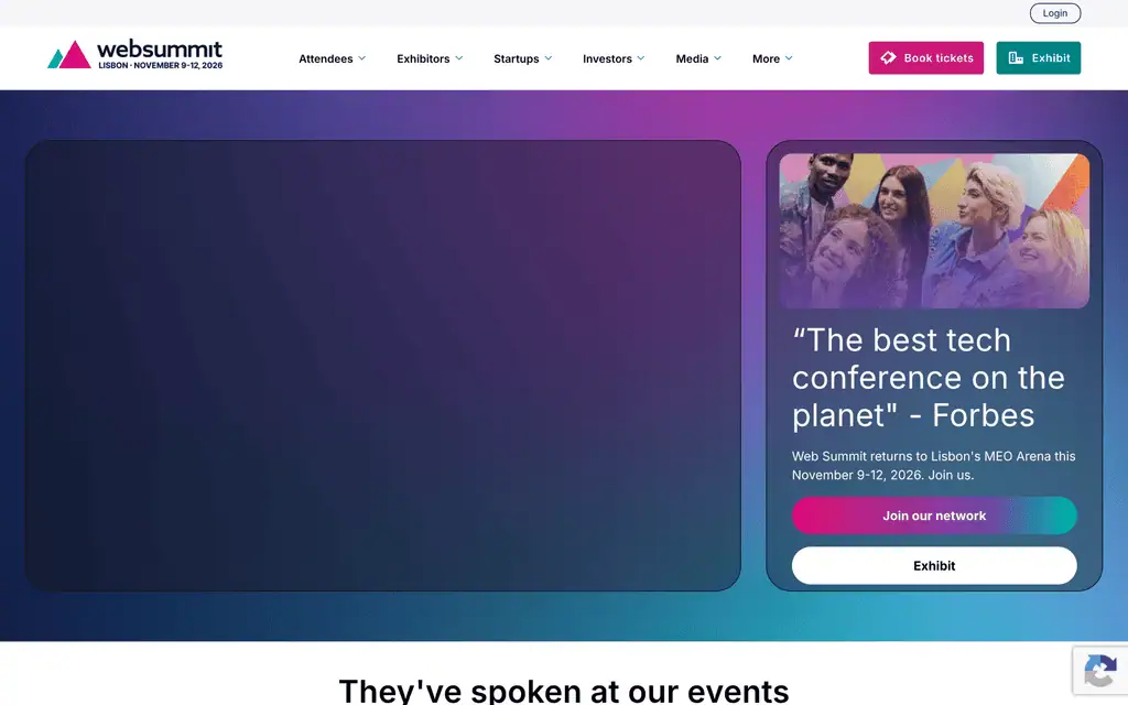 Homepage of the official Web Summit 2026 website