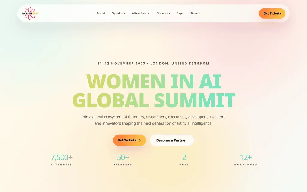 Homepage of the official Women in AI Global Summit 2027 website