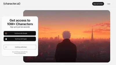 Character AI homepage with character library and search interface