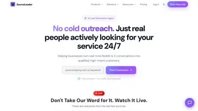 SourceLeader.com homepage with main value proposition and interface