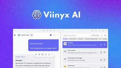 Viinyx is an all-in-one AI browser extension for Chrome and Edge that puts multiple AI models, page and video summaries, image generation, and PDF cha