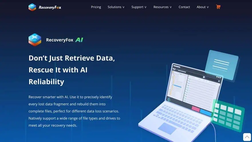 RecoveryFox AI homepage with main value proposition and AI-powered recovery features