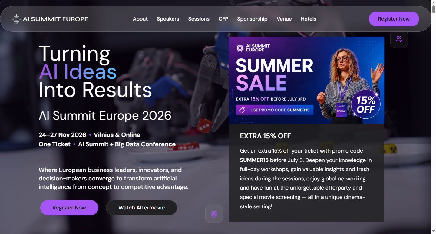 AI Summit Europe 2026: Dates, Speakers, Tickets & Full Guide (Vilnius, Nov 24-27)