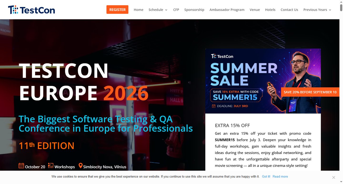 TestCon Europe 2026: Dates, Speakers, Tickets & Full Guide (Vilnius, Oct 20-23)